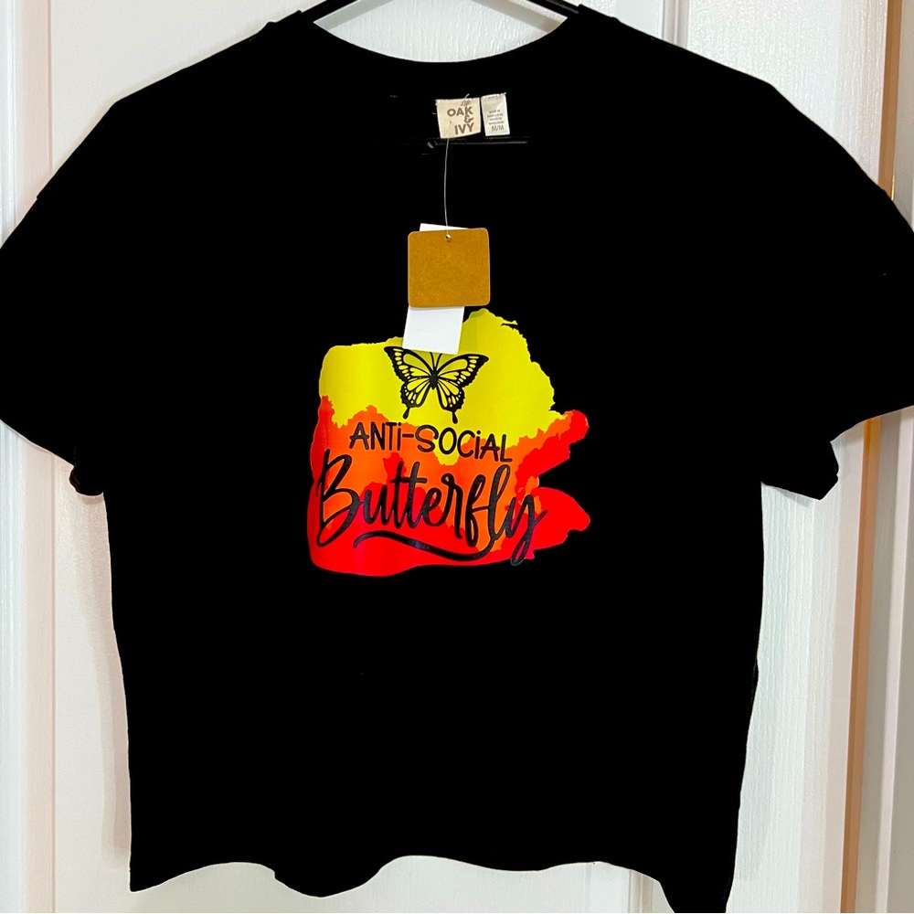 BN Black cotton hip length T shirt